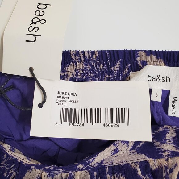 ba&sh Womens Uria Midi Skirt Small Violet Floral A-Line Tiered Lined Pur… - Picture 9 of 16
